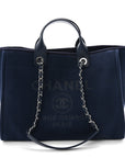 Mixed Fibers Calfskin Medium Deauville Tote Navy Blue