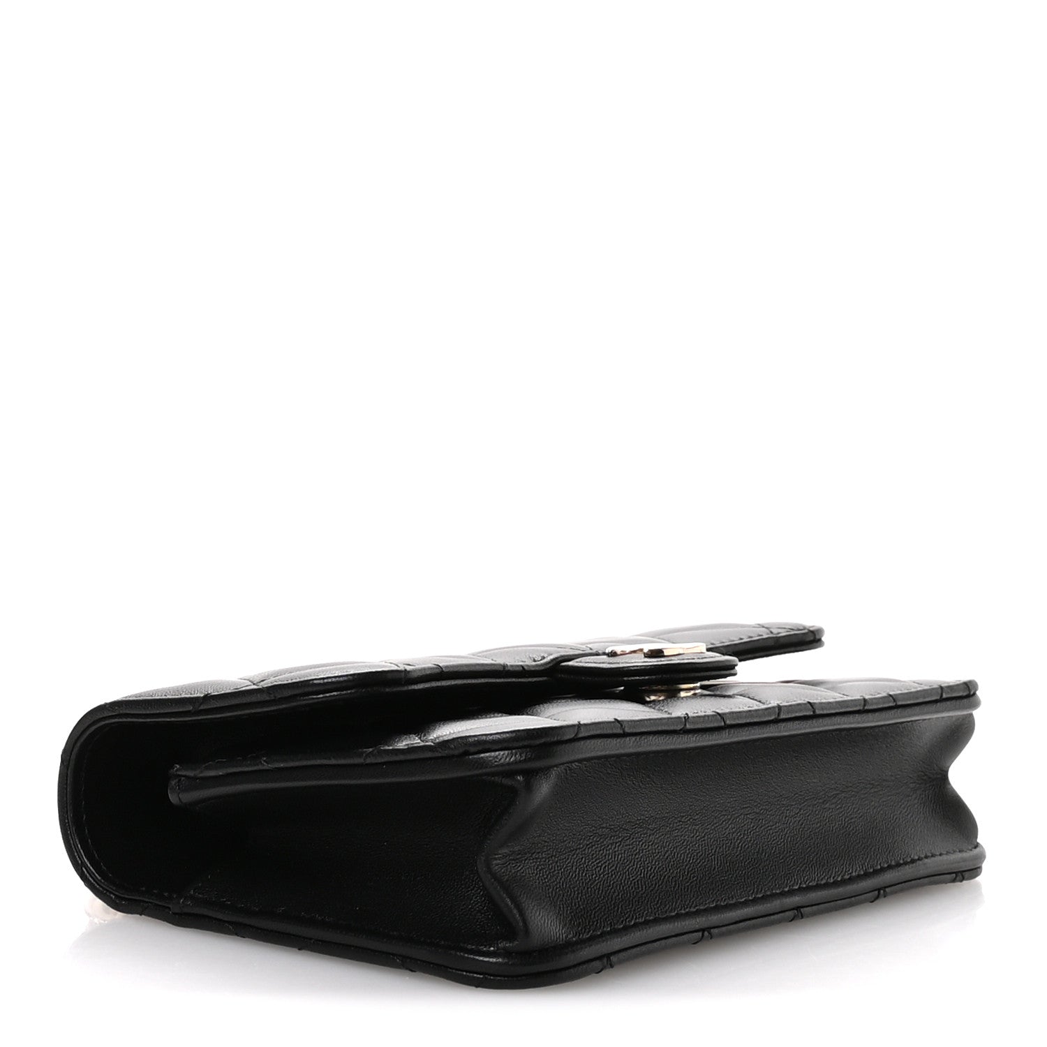 Lambskin Quilted Flap Phone Holder With Chain Black