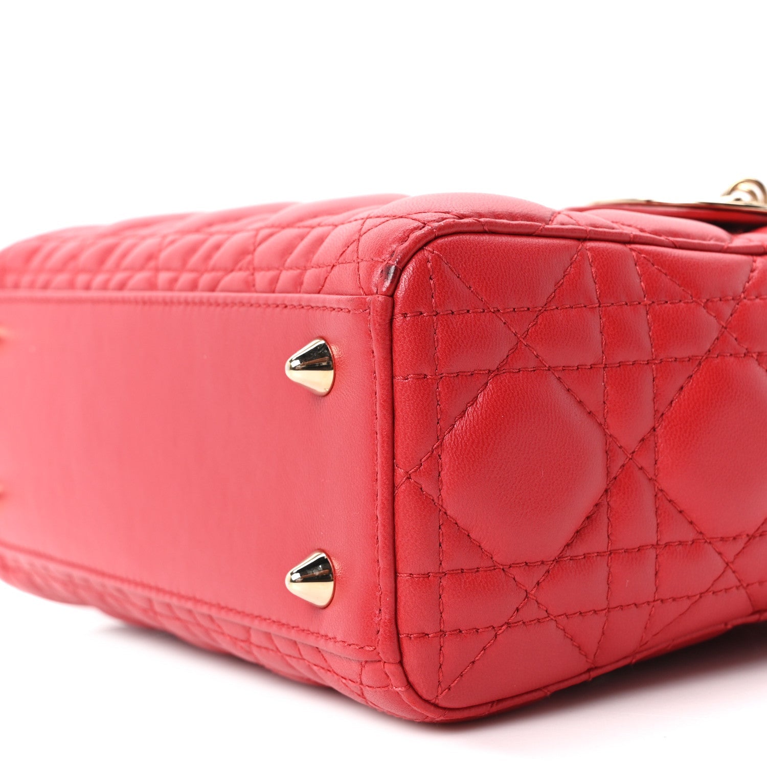 Lambskin Cannage Small Lucky Badges Lady D1OR Red