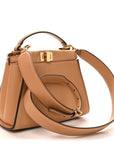 Vitello Seta Fabric Jacquard FF 1974 Mini Peekaboo Iconic Satchel Miele Scuro