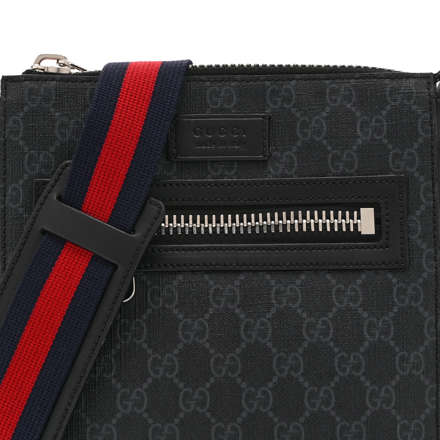 GG Supreme Monogram Web Small Flat Messenger Bag Black Grey