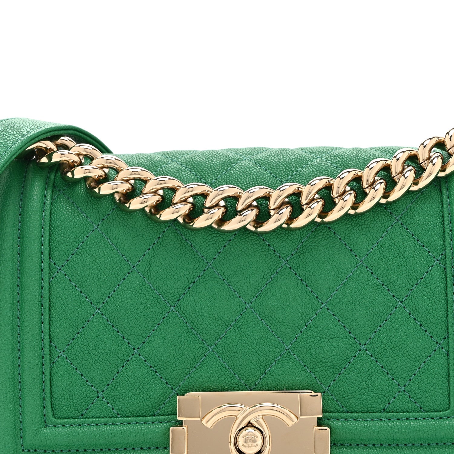 Caviar Quilted Small Boy Flap Green