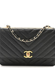 Lambskin Chevron Quilted Trendy CC Wallet On Chain WOC Black
