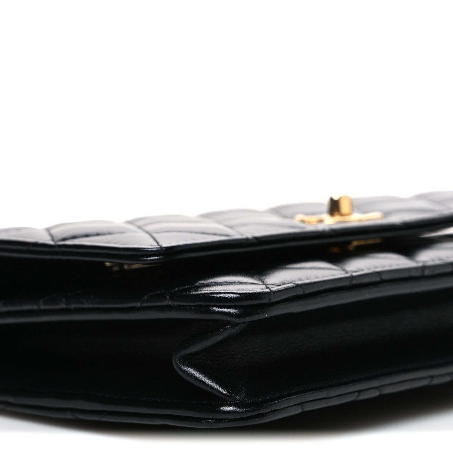 Shiny Calfskin Quilted Metal Top Handle Wallet On Chain WOC Black