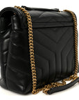 Calfskin Y Quilted Monogram Small Loulou Chain Satchel Black