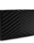 Grain De Poudre Matelasse Chevron Monogram Envelope Clutch Black