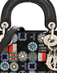 Satin Lambskin Embroidered Beaded Mini Lady D1OR Black Multicolor