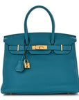 Taurillon Clemence Birkin 30 Turquoise
