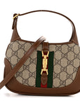 GG Supreme Monogram Azalea Calfskin Web Mini Jackie 1961 Hobo Beige Ebony Brown Sugar