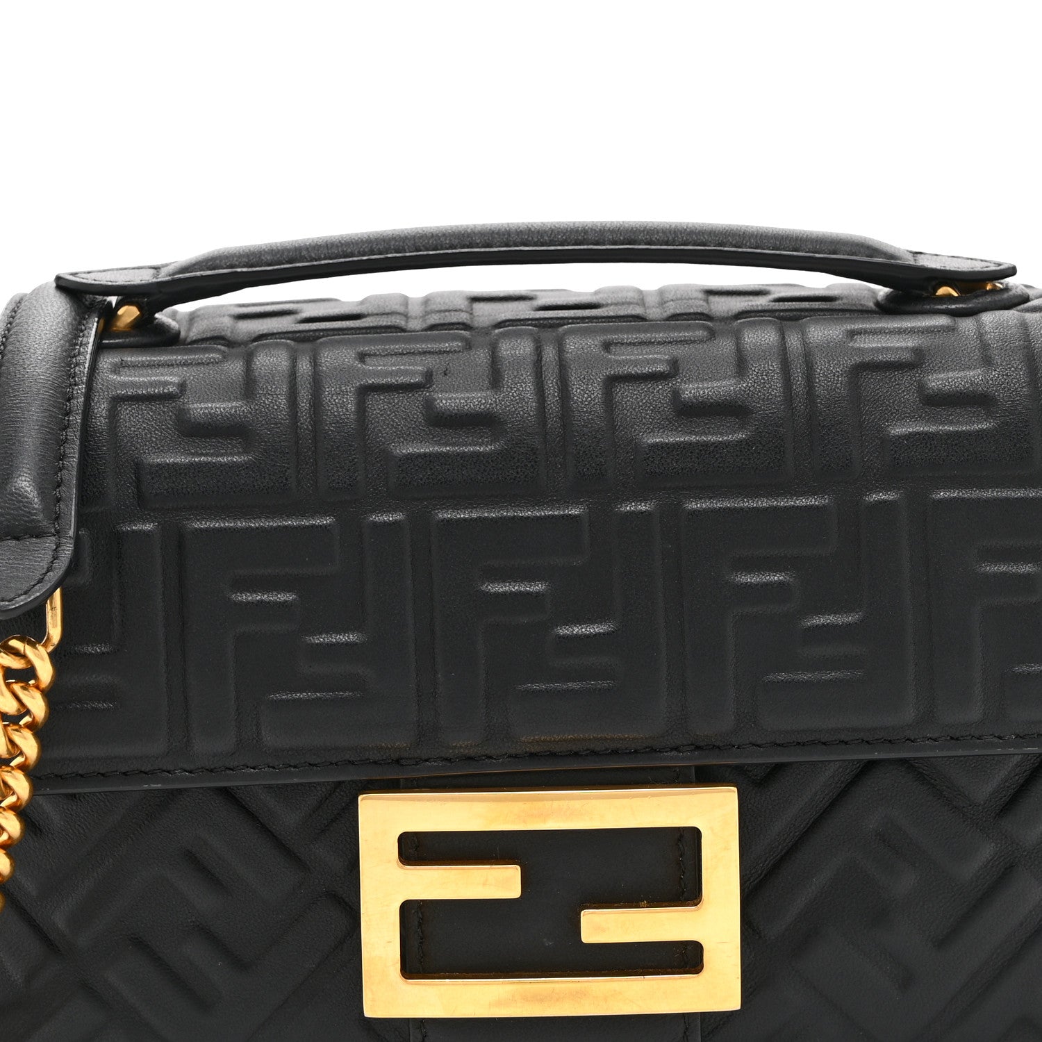 Nappa Small FF Embossed Mid Chain Baguette Black