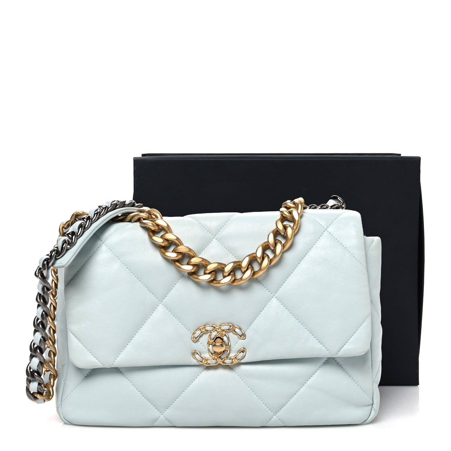 Lambskin Quilted Large CHNL 19 Flap Light Blue