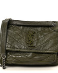 Crinkled Lambskin Matelasse Monogram Baby Niki Chain Satchel Seawood