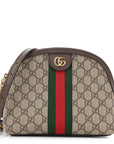 GG Supreme Monogram Textured Dollar Calfskin Web Small Ophidia Dome Shoulder Bag Beige Ebony New Acero