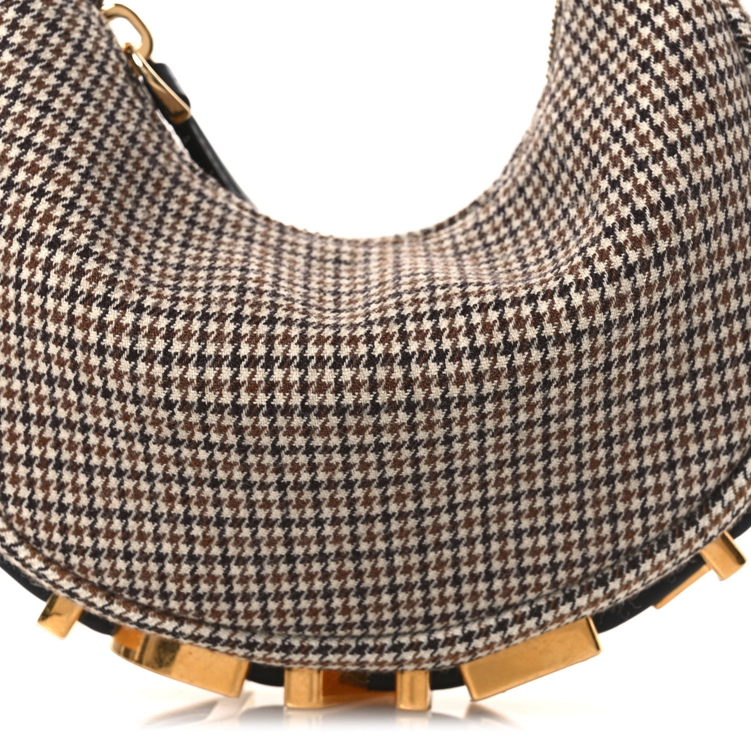 Wool Nappa Micro Houndstooth Nano FNDIgraphy Hobo Charm Beige Moro