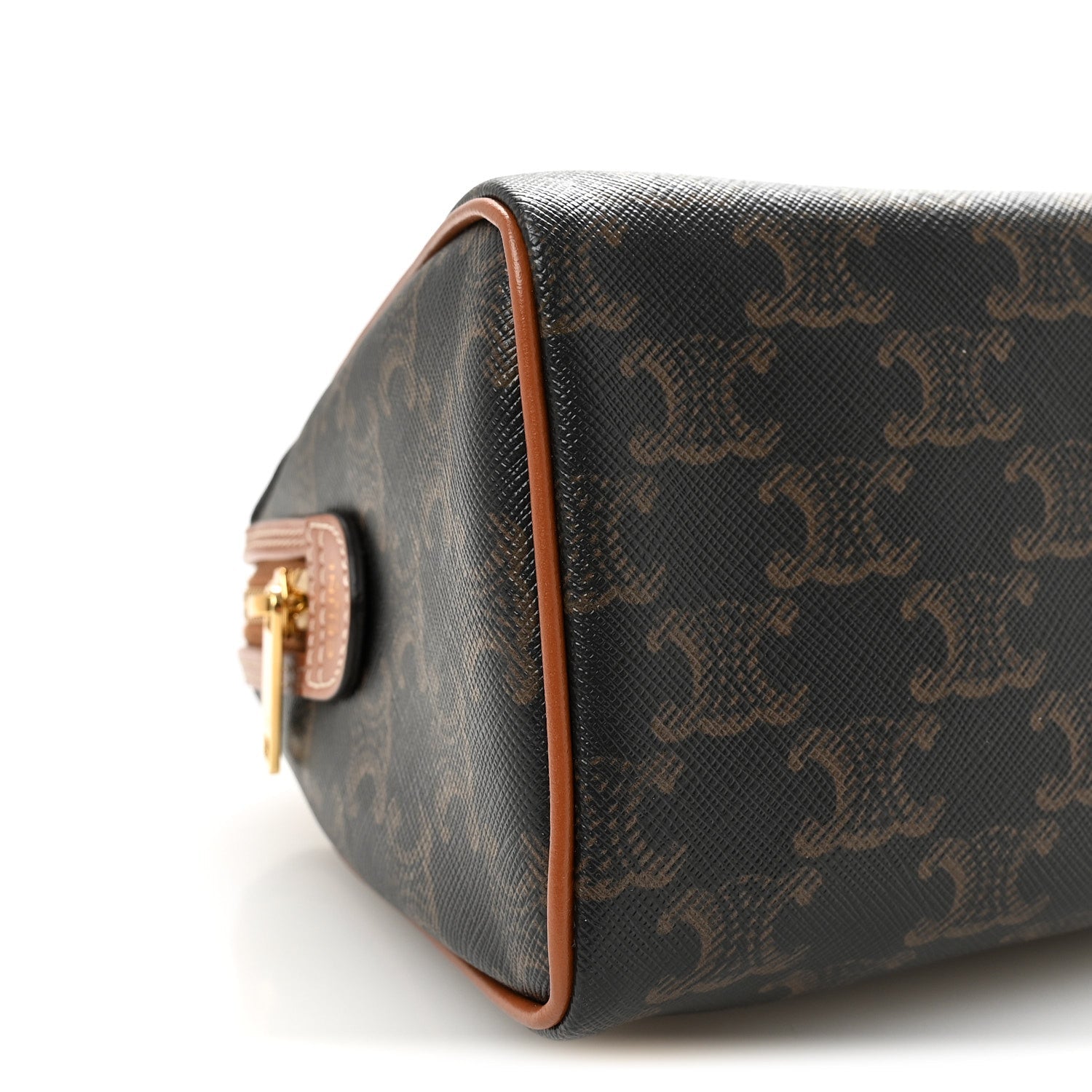 Triomphe Canvas Calfskin Small Boston Bag Tan