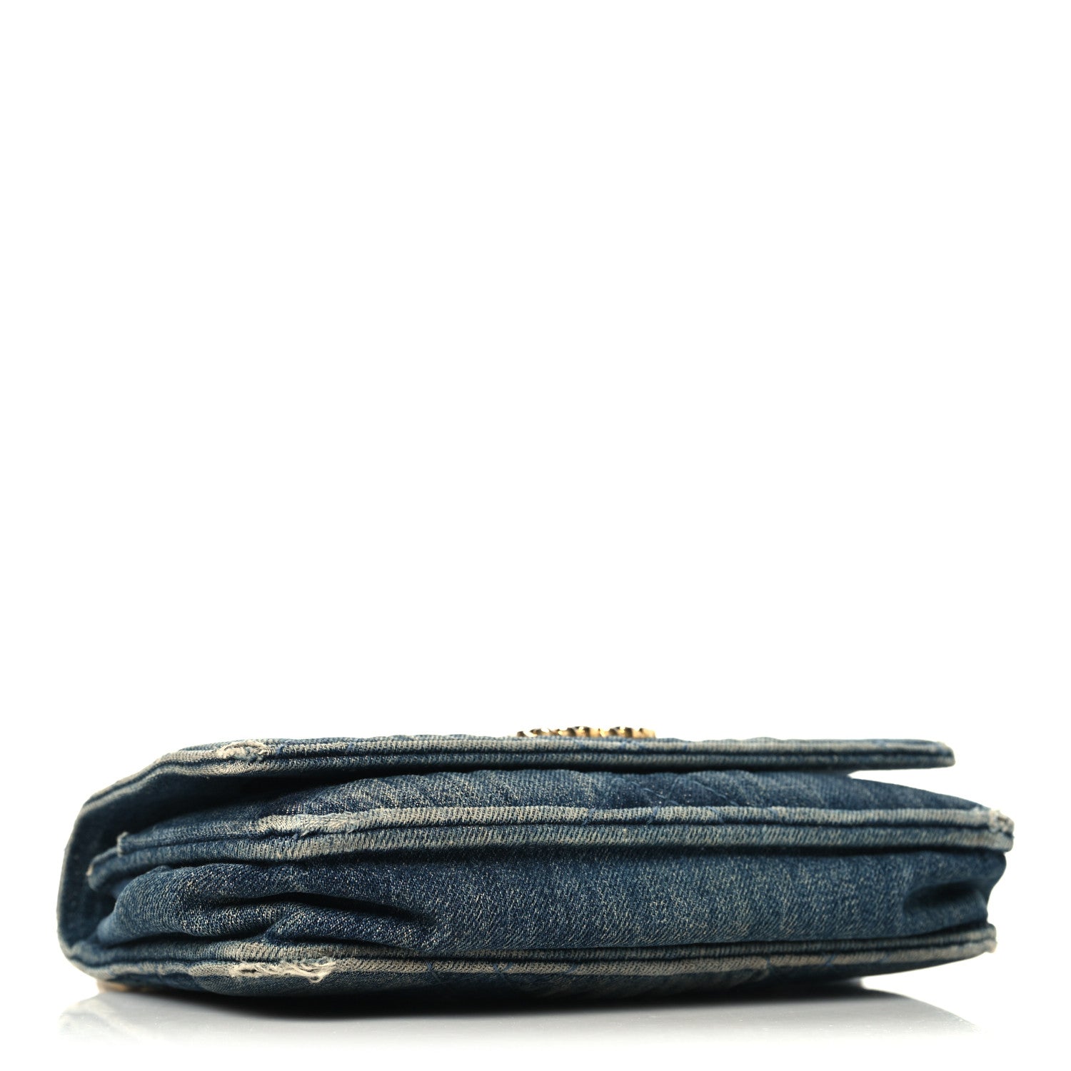 Denim Quilted CHNL 19 Wallet On Chain WOC Blue