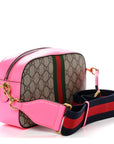 GG Supreme Monogram Textured Dollar Calfskin Web Ophidia Small Crossbody Bag Beige Ebony Fuchsia