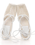 Mesh Lambskin Sporty Web Stretch Ankle Tie Espadrilles 37 Optic White