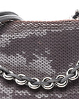 Sequin Medium Donut Chain Flamenco Knot Clutch Grey