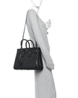 Calfskin Crocodile Embossed Small Sac de Jour Black