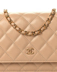 Caviar Quilted Wallet on Chain WOC Beige
