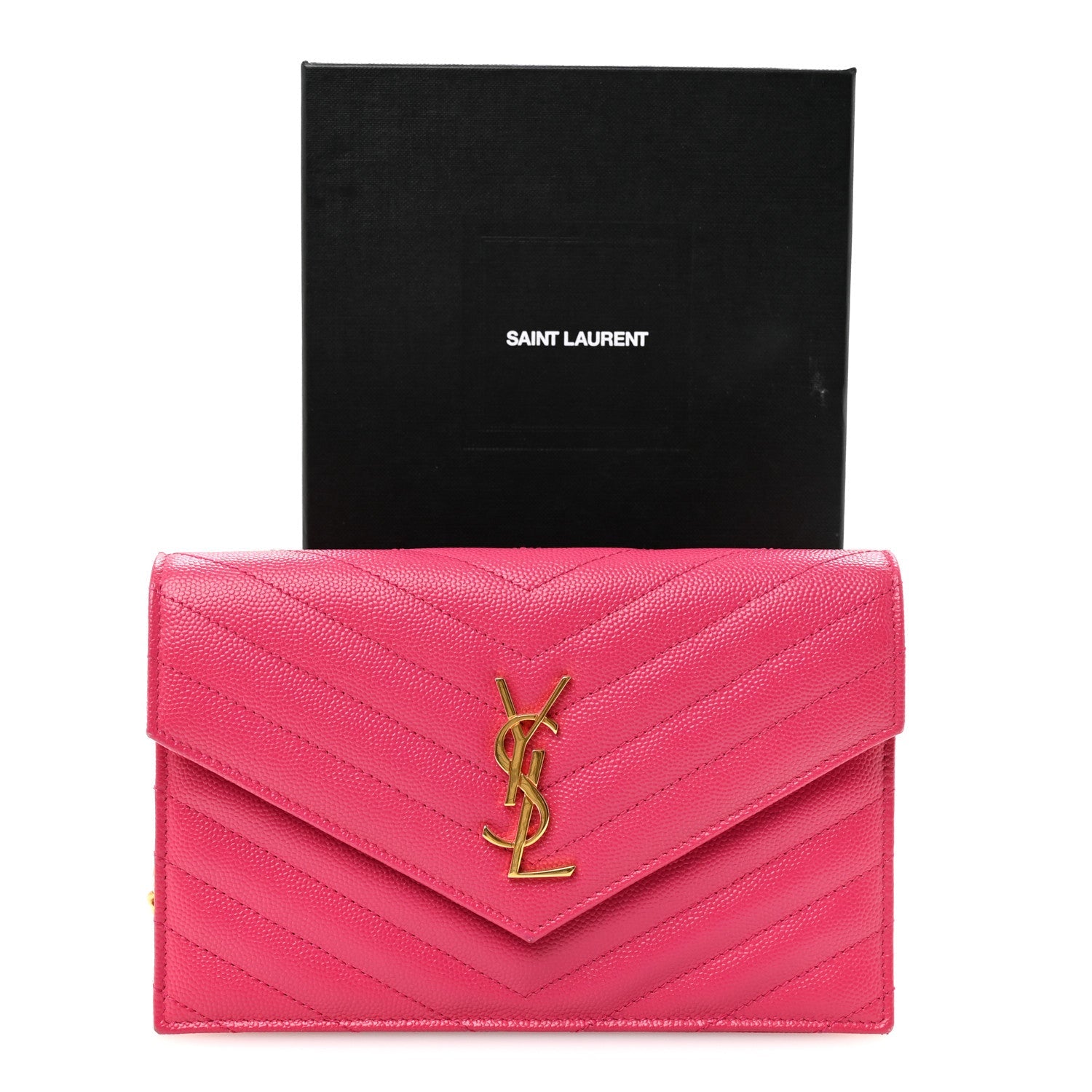 Grain De Poudre Matelasse Chevron Monogram Envelope Chain Wallet Fresh Fuchsia