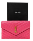 Grain De Poudre Matelasse Chevron Monogram Envelope Chain Wallet Fresh Fuchsia