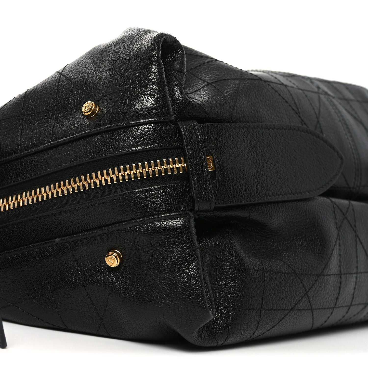 Shiny Grained Calfskin Macrocannage Medium D-Journey Bag Black