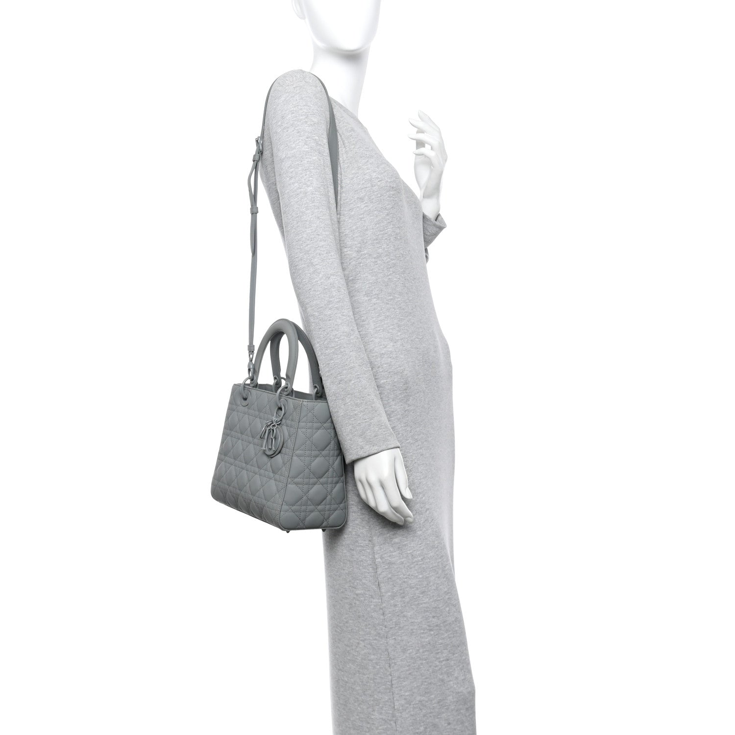 Ultra Matte Calfskin Cannage Medium Lady D1OR Grey Stone
