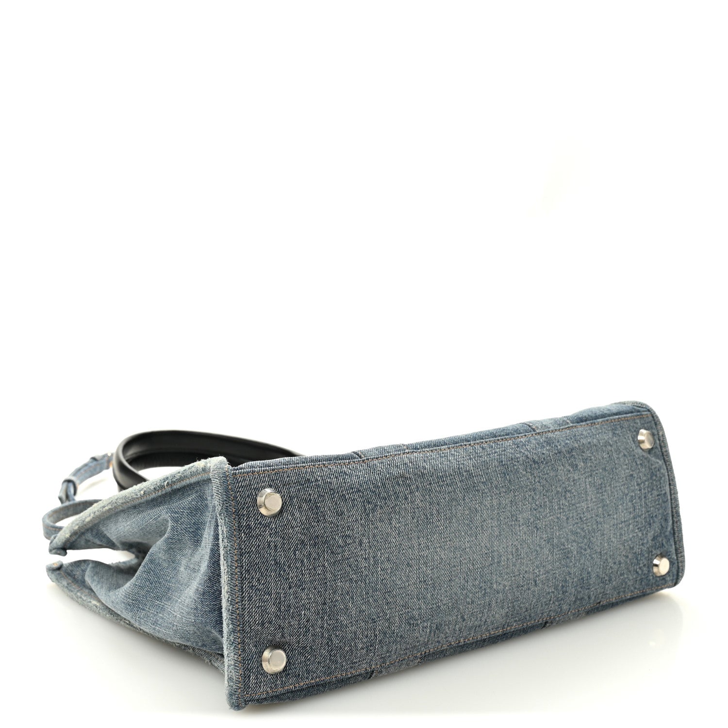 Washed Frayed Denim Logo Medium Hardware Tote Blue