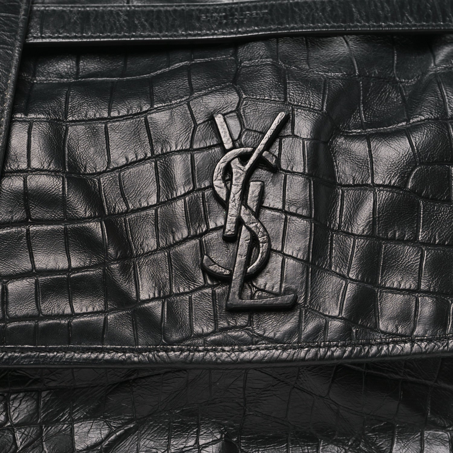 Crocodile Embossed Lambskin Monogram Medium Niki Chain Satchel Black