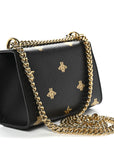 Grained Calfskin Bee Star Small Padlock Shoulder Bag Black