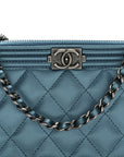 Metallic Caviar Quilted Small Boy Clutch With Chain Turquoise