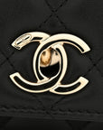 Lambskin Quilted Trendy CC Wallet On Chain WOC Black