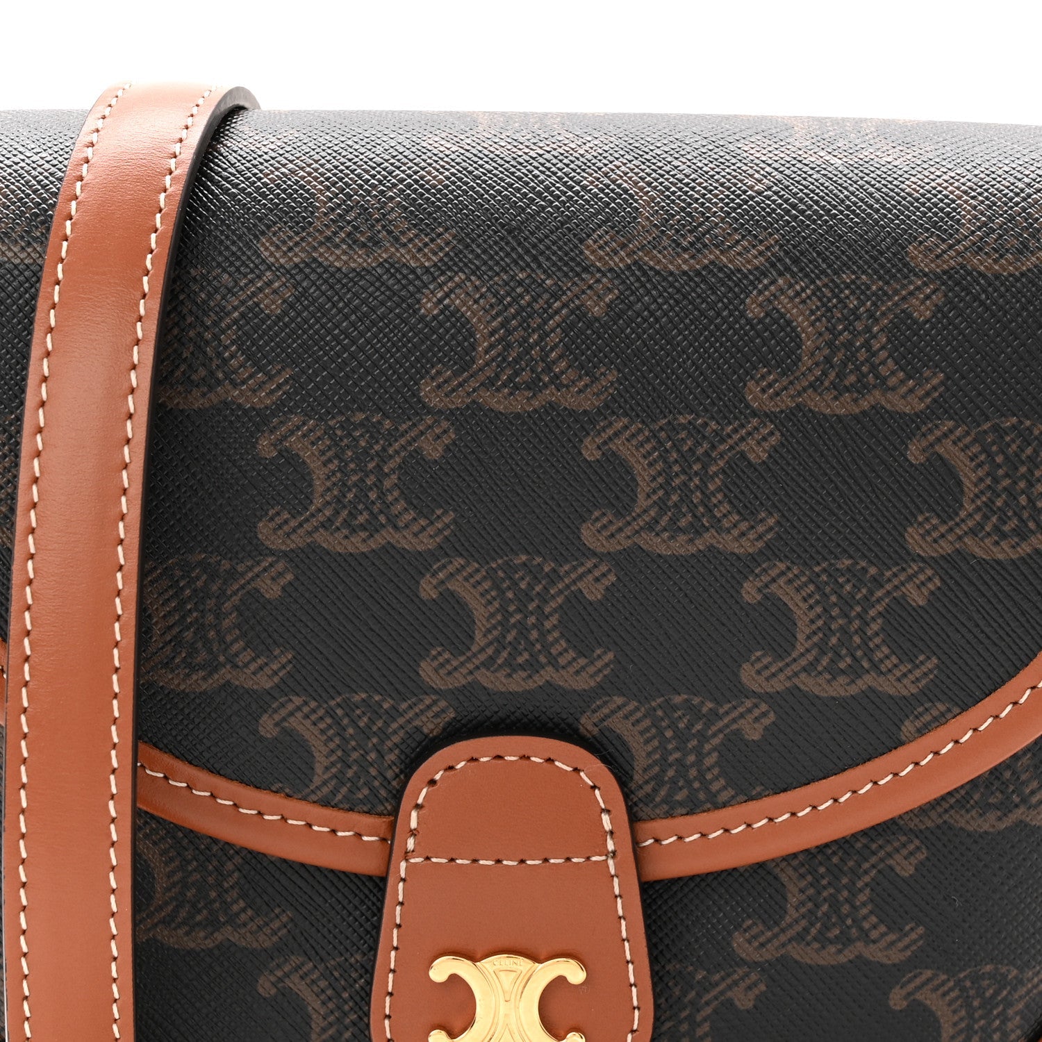 Canvas Calfskin Triomphe Mini Besace Tan