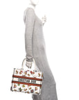 Canvas Embroidered Dragon Zodiac Medium Book Tote White Multicolor