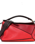Calfskin Colorblock Medium Puzzle Bag Red