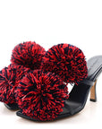 Calfskin Pom Slide Sandals 36 Navy Red