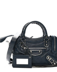 Chevre Silver Metallic Edge Hardware Mini City Bleu de Minuit