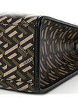Coated Canvas Calfskin La Greca Signature Tote Bag Black Khaki