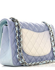 Perforated Lambskin Quilted Medium Double Flap Light Blue Light Purple White