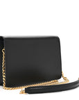 Shiny Calfskin Triomphe Margo Wallet on Chain Black