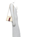 Textured Calfskin Web Small Ophidia Chain Shoulder Bag Mystic White