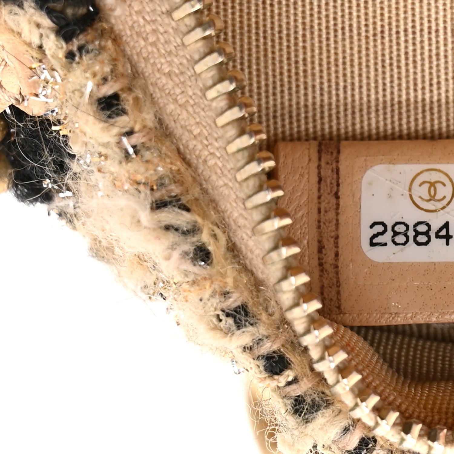 Wool Tweed Lambskin Quilted CHNL 19 Round Clutch With Chain and Coin Purse Beige Black