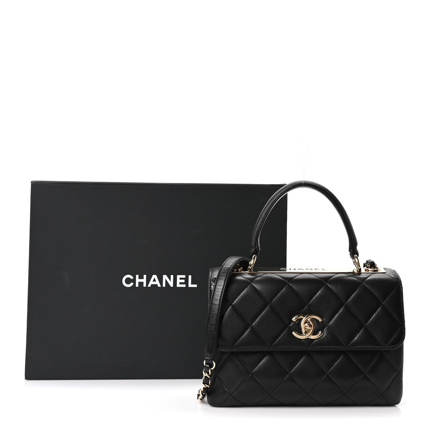 Lambskin Quilted Small Trendy CC Dual Handle Flap Bag Black