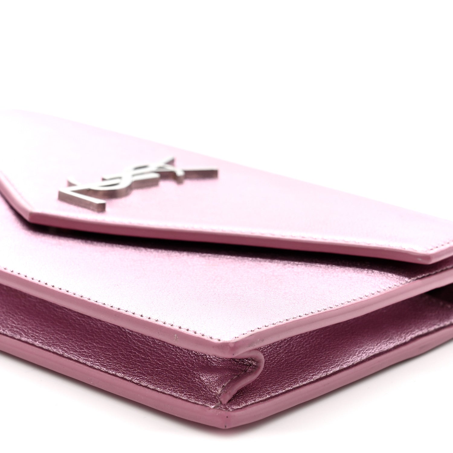 Metallic Calfskin Monogram Envelope Chain Wallet New Azalea