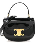 Patent Calfskin Triomphe Mini Besace Clea Black