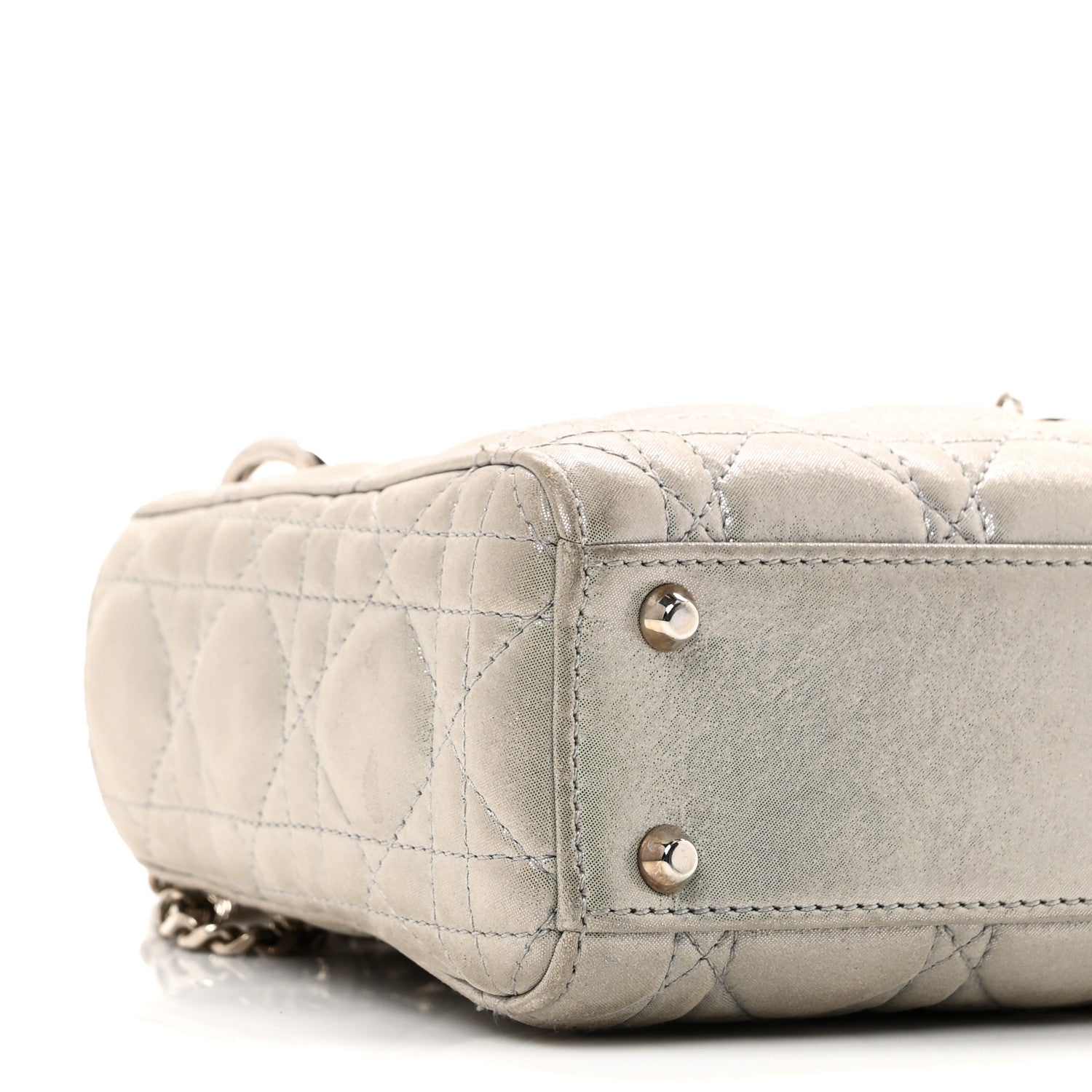 Metallic Lambskin Cannage Mini Lady D1OR Silver