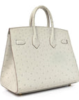 Ostrich Birkin Sellier 25 Gris Perle