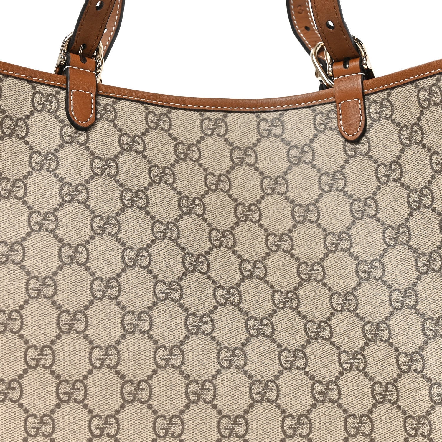GG Supreme Monogram Emblem Large Tote Bag Beige Dark Brown